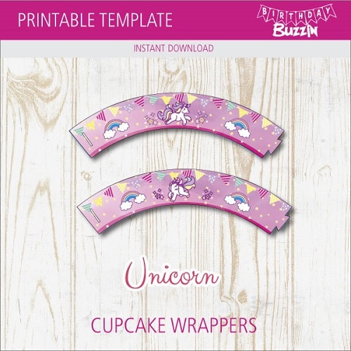 Free printable Rainbow unicorn cupcake Wrappers