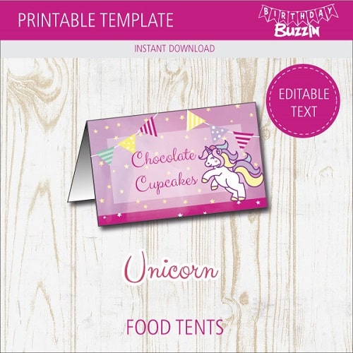 Free Printable Rainbow Unicorn Food Tents Birthday Buzzin