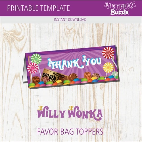 Free printable Willy Wonka Favor Bag Toppers