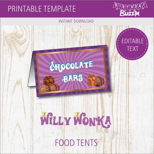 Free printable Willy Wonka Food tents