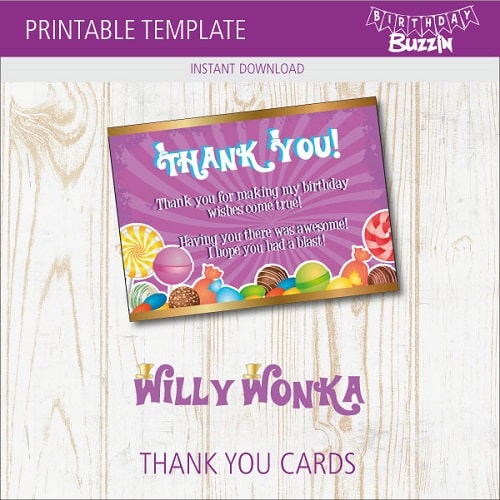 Free printable Willy Wonka Thank You Cards