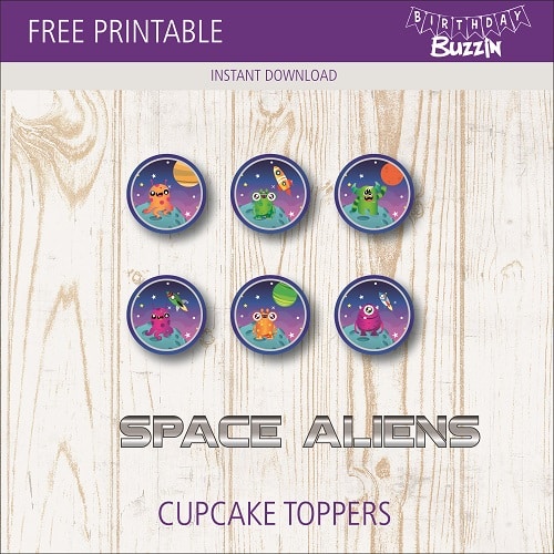 Free Printable Space Alien Cupcake Toppers