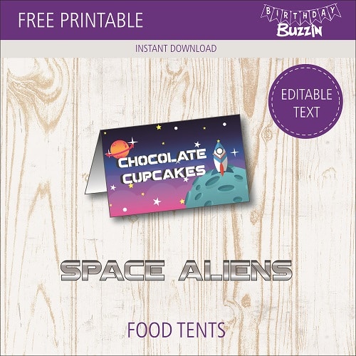 Free Printable Space Alien Food tents