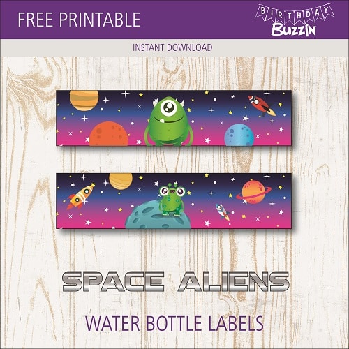 Free Printable Space Alien water Bottle Labels