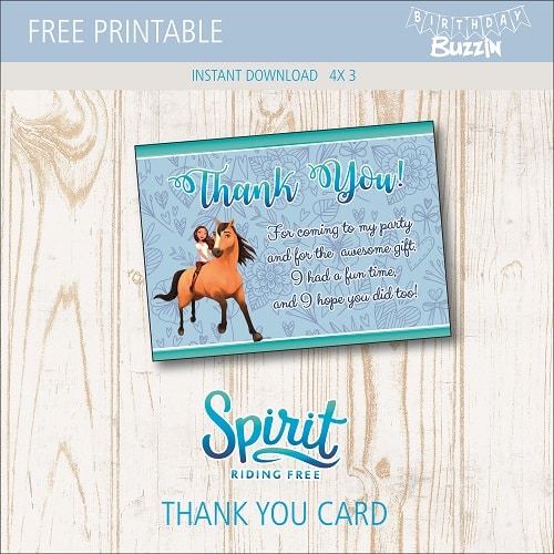 Free Printable Spirit Riding Free Thank you Cards