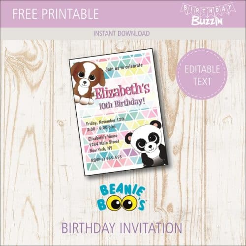 Free printable Beanie Boo Birthday party Invitations