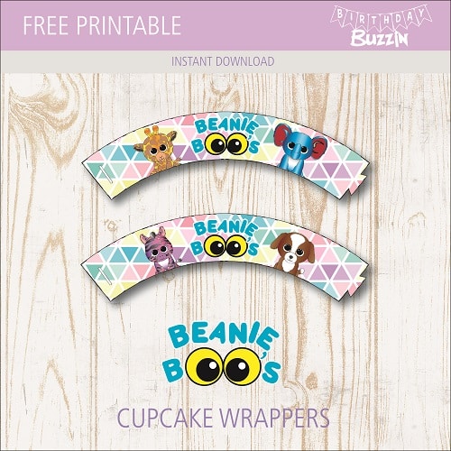Free printable Beanie Boo Cupcake Wrappers