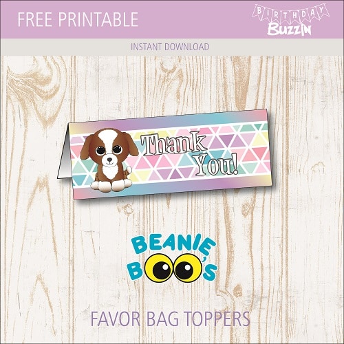 Free printable Beanie Boo Favor Bag Toppers