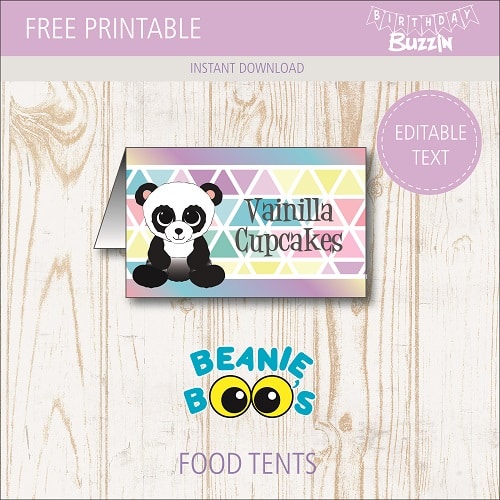Free printable Beanie Boo Food tents