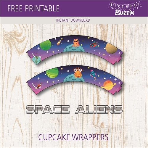 Free printable Space Alien Cupcake Wrappers