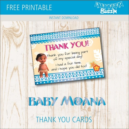 Free Printable Baby Moana Thank You Cards