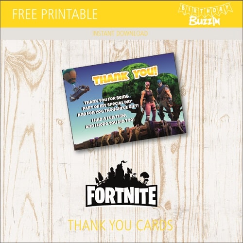Free printabe Fortnite Thank You Cards