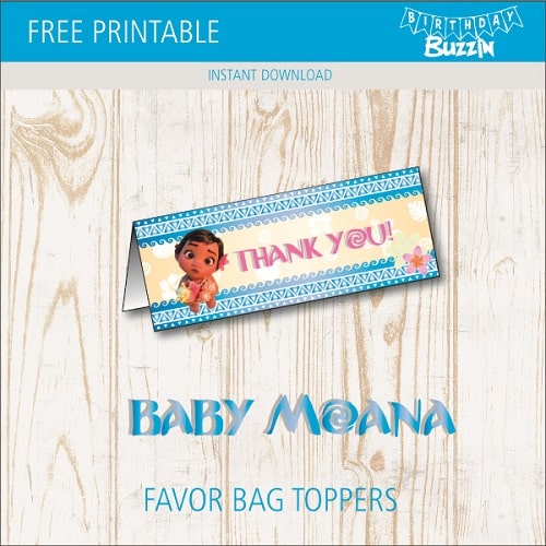 Free printable Baby Moana Favor Bag Toppers