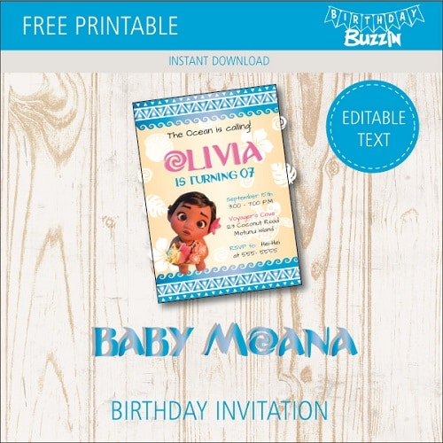 Free printable Baby Moana Invitations