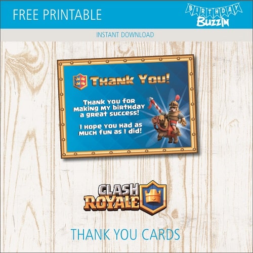 Free printable Clash Royale Thank You Cards