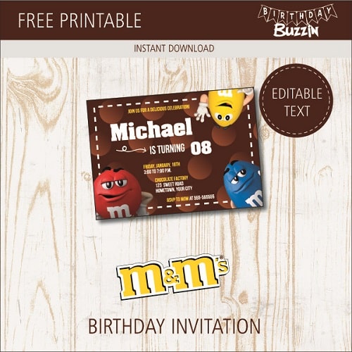 Editable M&M Birthday Invitation Instant Download, Bobotemp