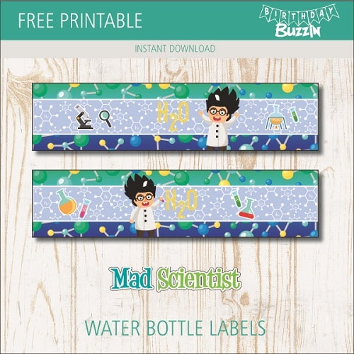 Free printable Mad Scientist Water Bottle Labels