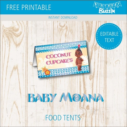 free printable baby Moana Food tents