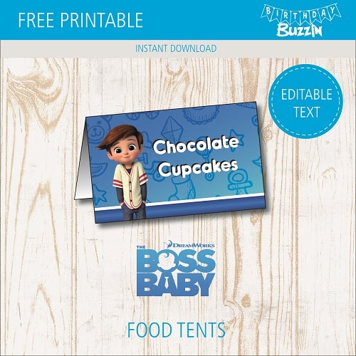 Free Printable Boss Baby Food tents