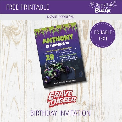 Free Printable Grave Digger Birthday Party Invitations Birthday Buzzin