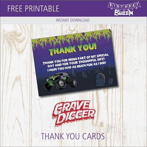 Free printable Grave Digger Thank You Cards