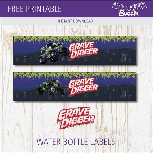 Free printable Grave Digger Water Bottle labels