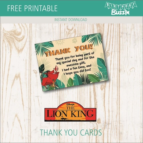 free printable Lion King Thank You Cards