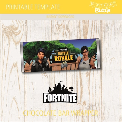 Free Printable Fortnite Chocolate Bar Wrappers via Mandy's Party Printables