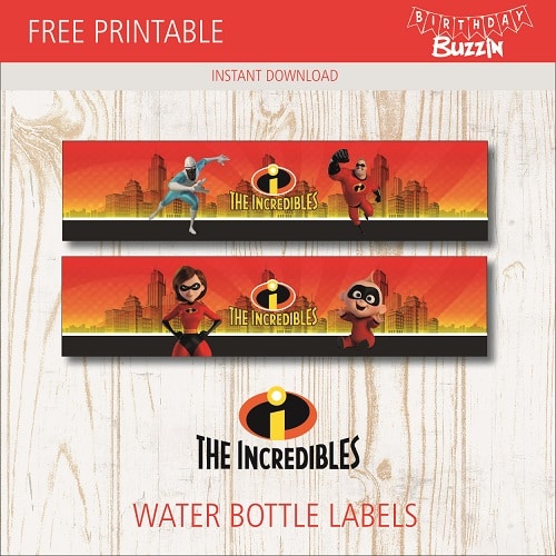 Free Printable Incredibles 2 Water bottle labels