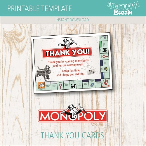 Free Printable Monopoly Thank You Cards