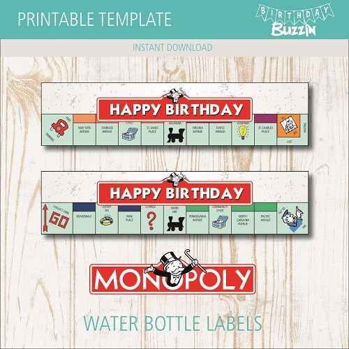 Free Printable Monopoly Water bottle labels