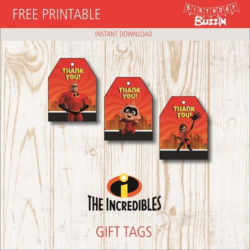 Free printable Incredibles 2 Gift Tags