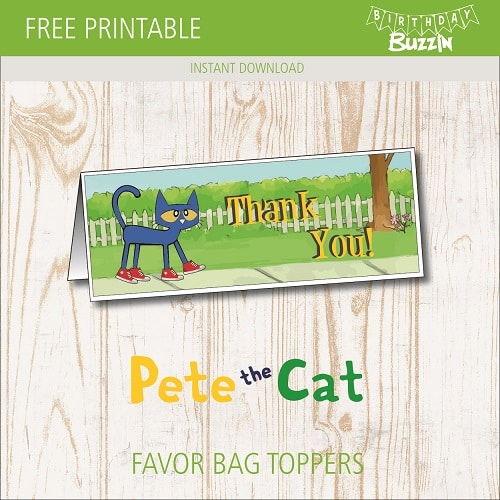 Free printable Pete the Cat Favor Bag Toppers