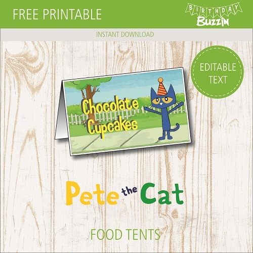Free printable Pete the Cat Food tents