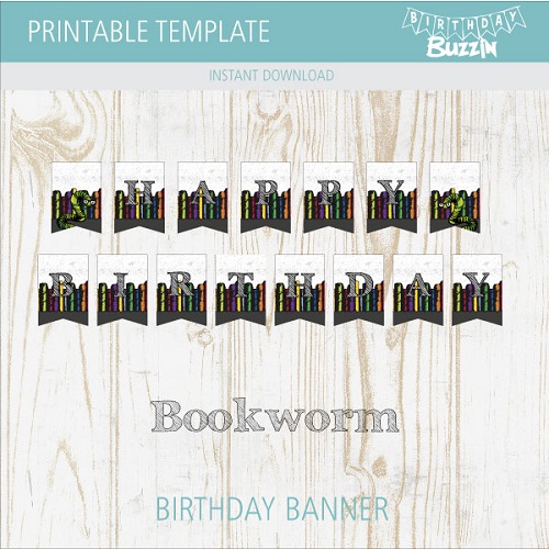 Printable Bookworm Birthday Banner