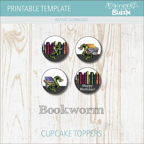 Printable Bookworm Cupcake Toppers