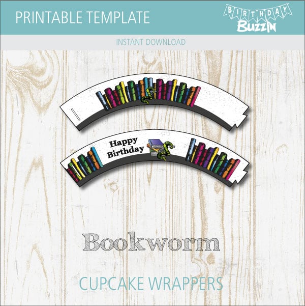 Printable Bookworm Cupcake Wrappers