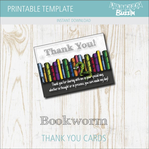 Printable Bookworm Thank You Cards