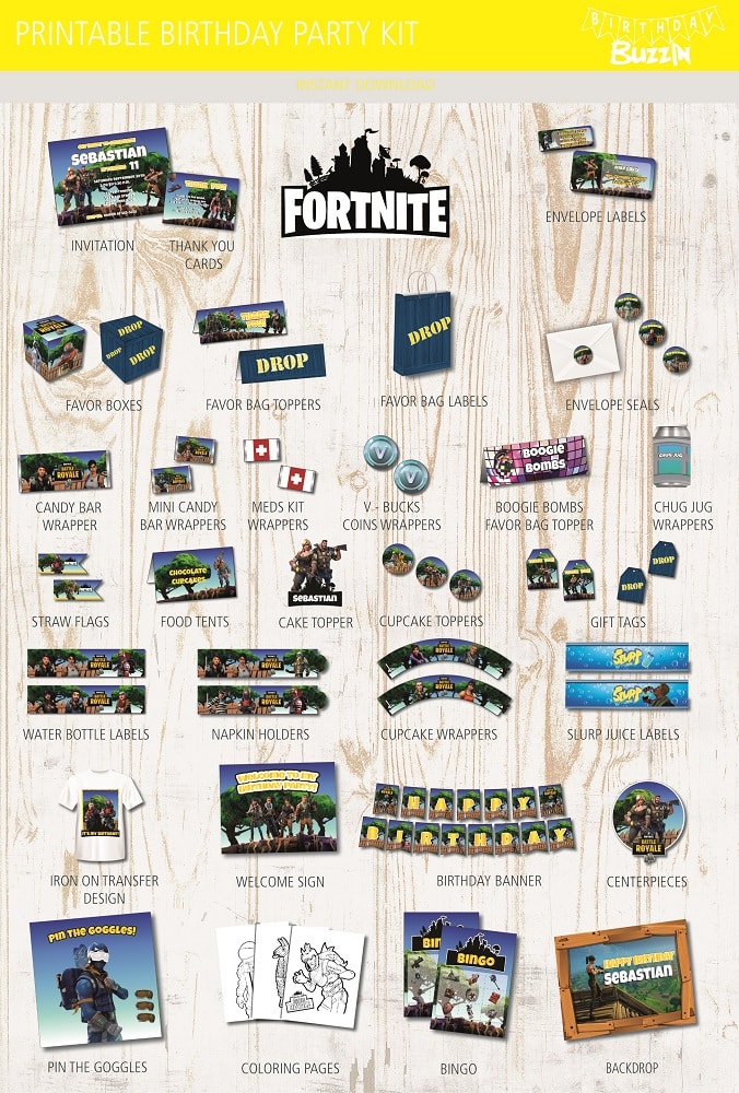 Fornite birthday party printables - kit 