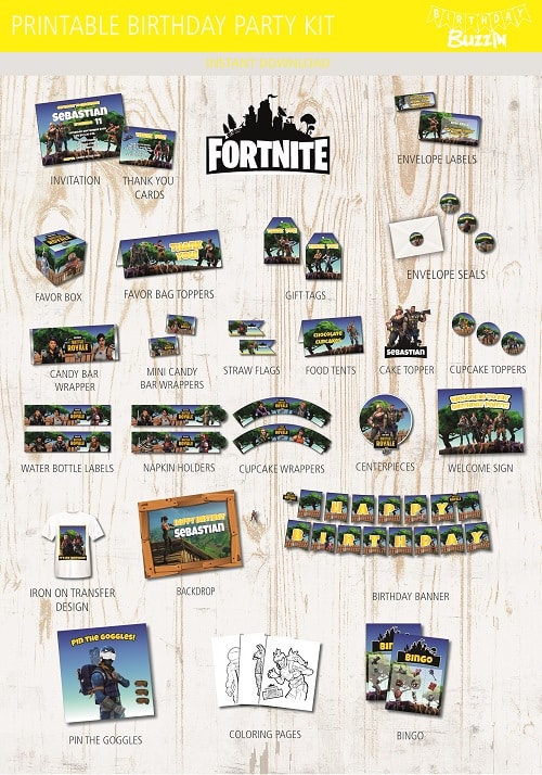 Fortnite birthday party printables kit