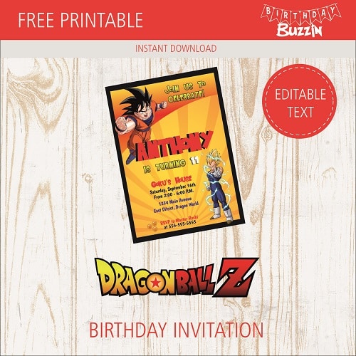 Free printable Dragon Ball Z birthday party Invitations