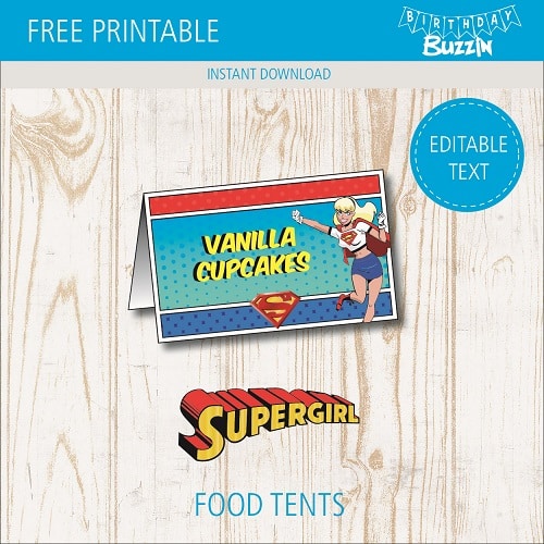 free-printable-supergirl-food-tents-birthday-buzzin