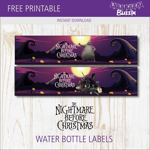 Free Printable Nightmare before Christmas Water bottle label