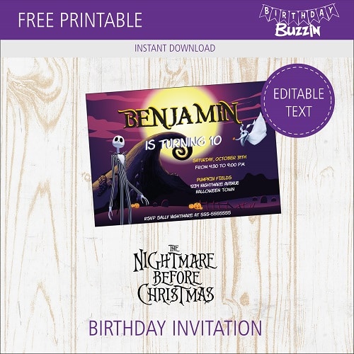Free Printable Nightmare Before Christmas Birthday Party Invitations