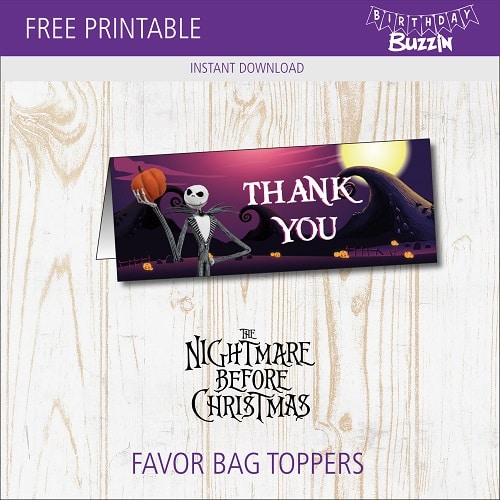 Free printable Nightmare before Christmas Favor Bag Toppers