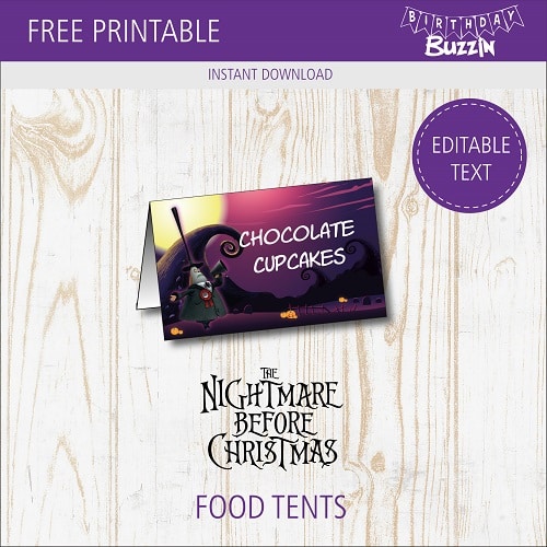 Free printable Nightmare before Christmas Food tents