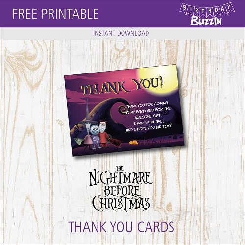 Free printable Nightmare before Christmas Thank You Card