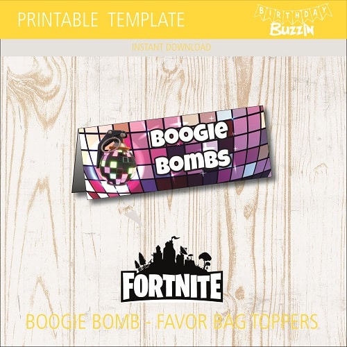 Printable Fortnite Boogie Bombs Favor Bag Toppers