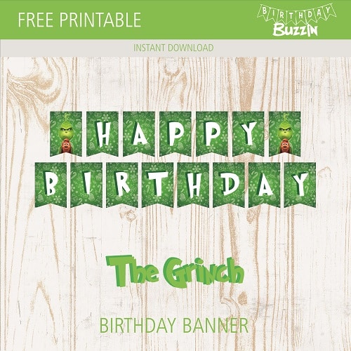 Free printable The Grinch Birthday Banner