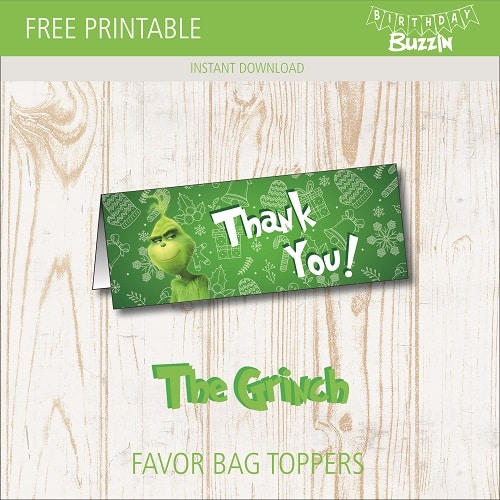 Free printable The Grinch Favor Bag Toppers
